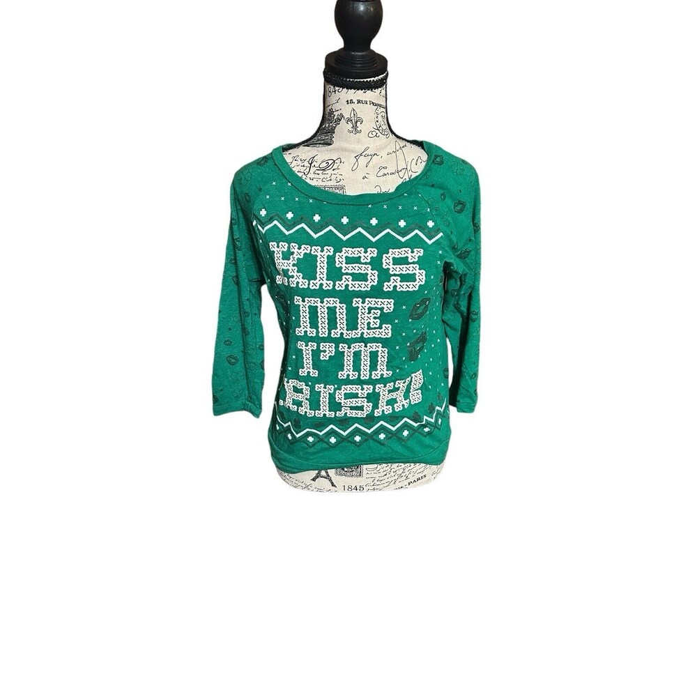 Women’s Small Kiss Me I'm Irish Tee 3/4 Length Sleeves Top St Patrick’s Day